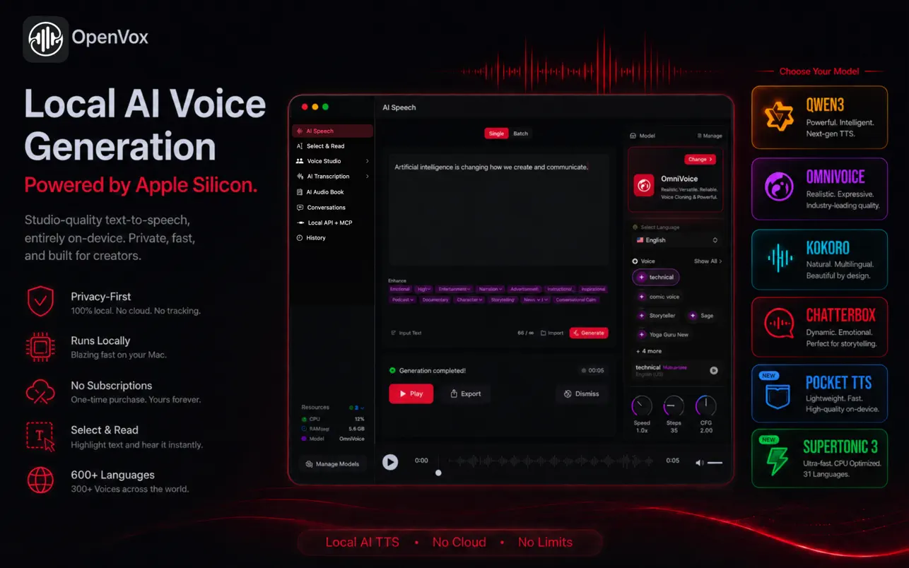 OpenVox – AI Text to Speech（Mac版）の表紙