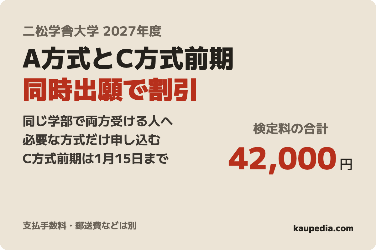 二松学舎大学 2027年度一般選抜 併願割引・検定料案内の表紙