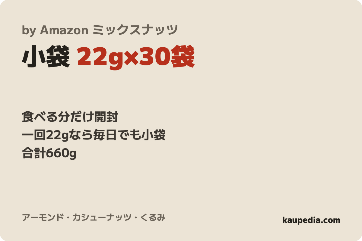 by Amazon 素焼きミックスナッツ アーモンド カシューナッツ クルミ 22g×30袋 個包装の表紙