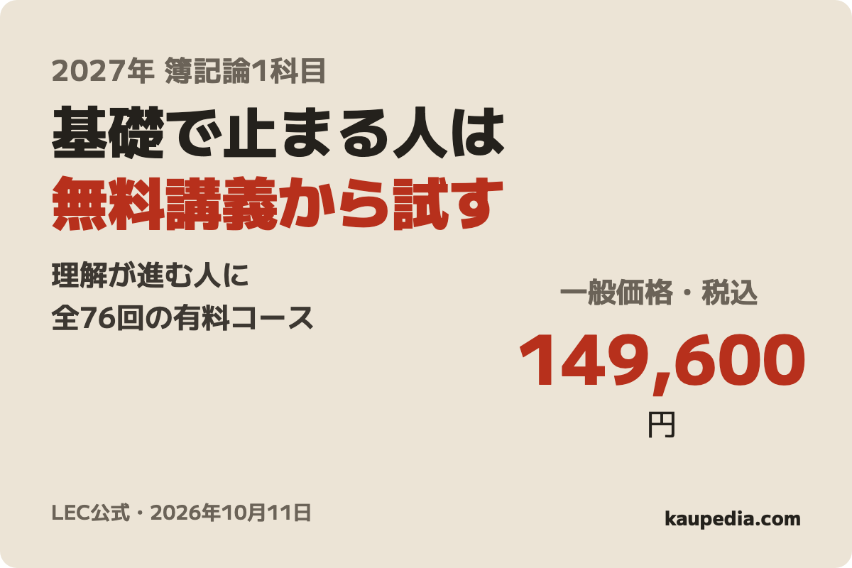 2027年合格目標:簿記論パーフェクトコース【Webで受講】の表紙